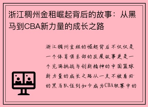 浙江稠州金租崛起背后的故事：从黑马到CBA新力量的成长之路