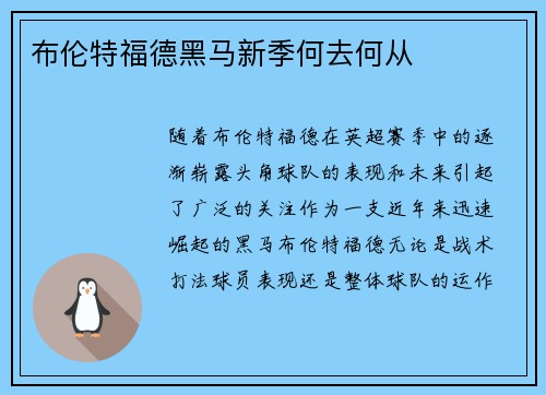 布伦特福德黑马新季何去何从